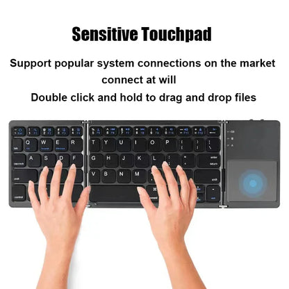 Dreifach faltbare Bluetooth-Tastatur mit Touchpad – tragbare Mini-Tastatur, wiederaufladbare kabellose Tastatur für Windows, Android und iOS