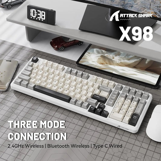ATTACK SHARK X98 RGB Mechanical Gaming Keyboard with 102 Keys, with Numeric Keypad,Wireless & USB-C Wired Tri-Mode, 4000 mAh