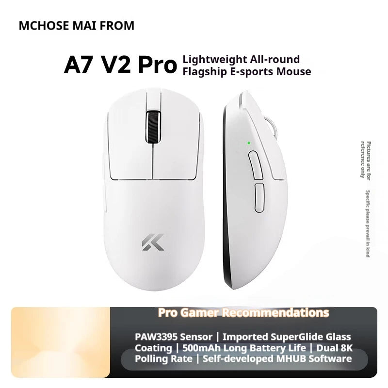 MCHOSE A7 V2 Ultra+ Wireless Mouse Tri-Mode Lightweight Paw3950 Ti 42000dpi 500mah Pc Esports Laptop Gaming Mice Accessories