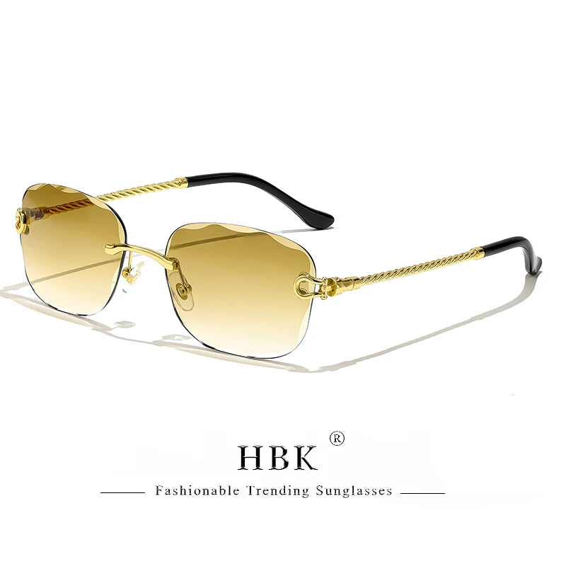 Lunettes de soleil métalliques sans monture HBK pour homme, lunettes de soleil « Wave Cutting » pour femme, lunettes de voyage et de shopping, lunettes de vue UV400, style estival