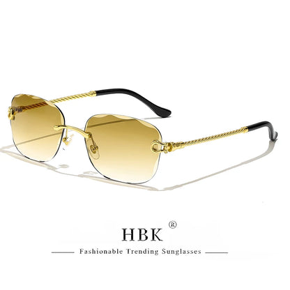 Lunettes de soleil métalliques sans monture HBK pour homme, lunettes de soleil « Wave Cutting » pour femme, lunettes de voyage et de shopping, lunettes de vue UV400, style estival