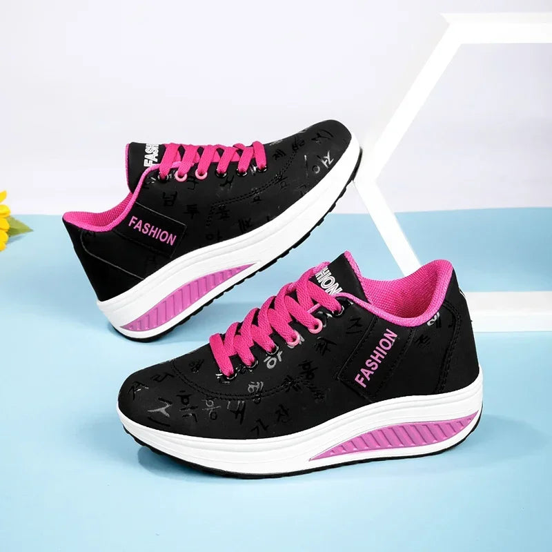 Scarpe casual da donna per l'outdoor con suola spessa e tacco oscillante, scarpe sportive alla moda con plateau, taglia 42, suola piatta, per camminata e corsa
