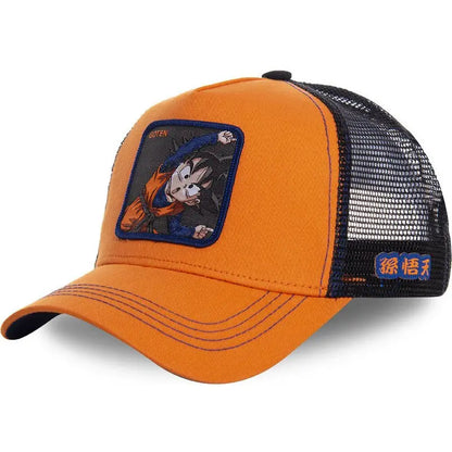 Dragon Ball Son Goku-Kappe, Sommer-Reisekappe mit Schirm, Herren-Kappe mit Stickerei, im Hip-Hop-Stil, Sonnenvisier, verstellbare Trucker-Kappe aus Netzstoff