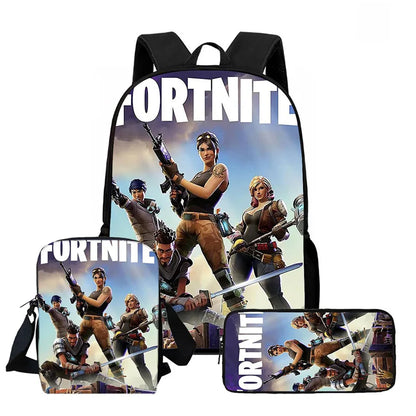 Fortnite 3-piece cartoon set, unisex, includes: Backpack, Crossbody bag, And pencil case  Lightweight and large capacity