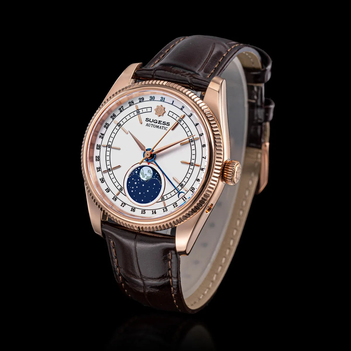 Sugess 40mm Watch of Men Moonphase Automatic ST2108 Movement Sapphire Crystal Mechanical Wristwatches Waterproof Date 2024 New