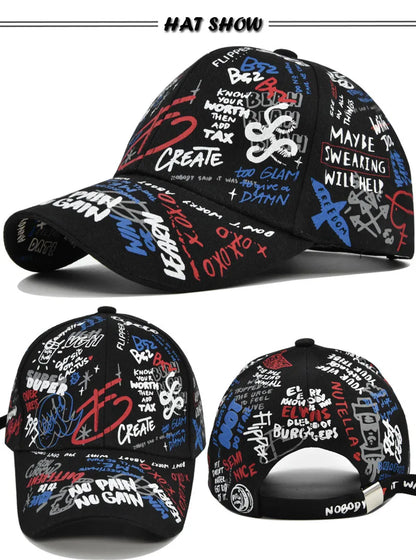 Cappellino da baseball unisex alla moda con stampa graffiti - Cappellino alla moda con visiera dipinta a colori vivaci