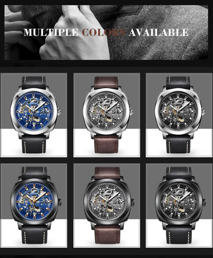 BENYAR Watch for Men Luxury Skeleton Tourbillon Automatic Mechanical Mens Watch 30M Waterproof Leather Strap Sports Reloj Hombre
