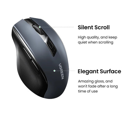 Rato sem fios UGREEN Bluetooth 5.0 ergonómico, 4000DPI, 6 botões silenciosos, para MacBook, tablet, portáteis, computador e PC, rato 2.4G