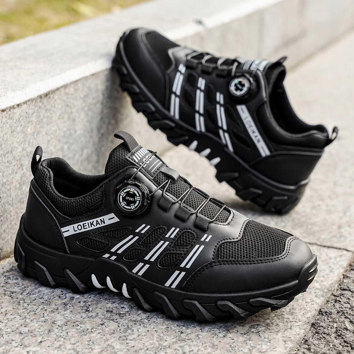Chaussures de randonnée décontractées pour homme, toutes saisons, design slip-on confortable et respirant avec boucle rotative, baskets en PVC à semelle épaisse