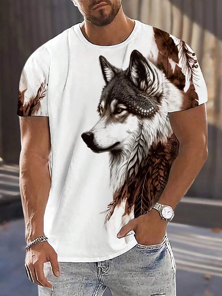 Different Pupil Wolf Print Men's T-shirt Men's Daily Casual T-shirt Urban Street Fashion Short-sleeved Summer Outdoor Sports Tee