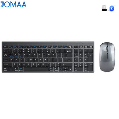 Set tastiera e mouse JOMAA Bluetooth & 2.4G USB per laptop, computer e iPad, combo tastiera e mouse wireless ricaricabili silenziosi
