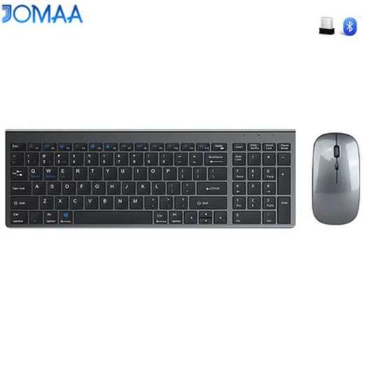 JOMAA Bluetooth&2.4G USB Keyboard and Mouse Set for Laptop Computer ipad Rechargeable Wireless Keyboard and Mouse Combo Slient