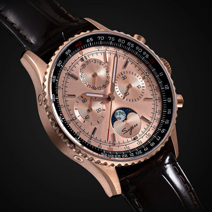Sugess Chronograph Watch of Man ST1908 Swanneck Movement Mechanical Moonphase Wristwatches Waterproof Calendar Vintage New S468