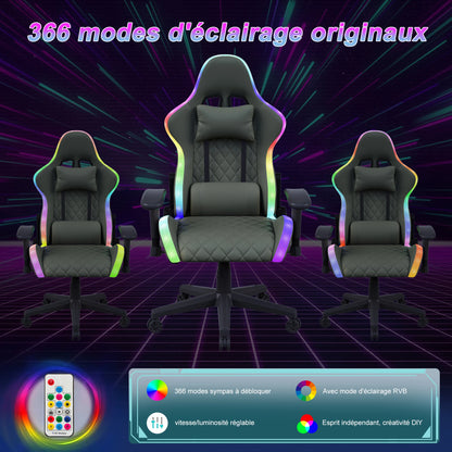 Rosahqnda Gaming Chair with Massage Function, Adjustable Office Chair, Gamer Chair with LED,Lumbar Cushion, Pillow,150 KG