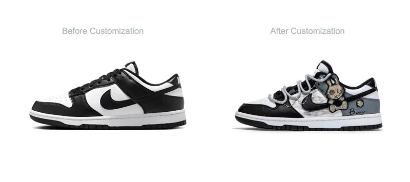 Custom Sneakers Nike Dunk Low Moon Rabbit Panda GS Deconstructed Graffiti Rabbit Patch Fashion Couple Shoes Unisex