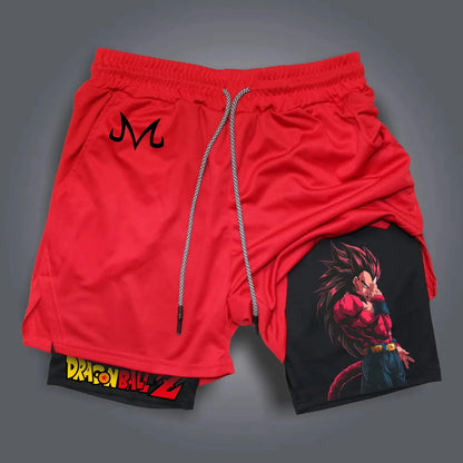 2026 Summer Dragon Ball Goku Anime Gym Shorts Men Double-layer 2-in-1 Sports Pants New Summer Japanese Cartoon Print Beach Pants