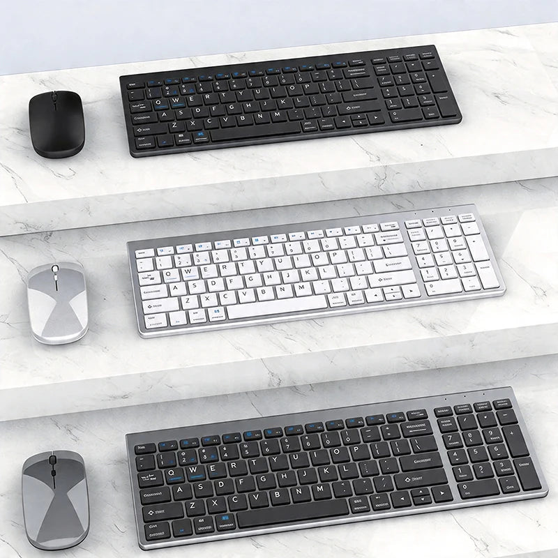 Teclado inalámbrico Bluetooth 5.0&3.0&2.4G FN+1/2/3 de doble modo, 350mAh, ultrafino, para portátil, PC, TV, iPad, Macbook y Android
