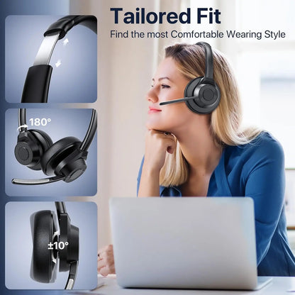 Bluetooth Headset, Wireless Bluetooth V5.4 Headphones with Microphone, Noise Canceling Mic Multipoint Connect Wireless Headset
