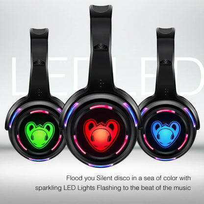Auscultadores sem fios Silent Disco RF LED DJ Party 863–865MHz/915MHz com iluminação LED de 3 canais e bateria de 10H