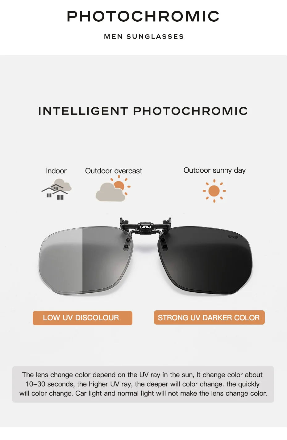 CAPONI Nové sluneční brýle s klipem pro muže, čtvercové polarizované fotochromatické brýle s klipem, odklápěcí, chrání oči, lehký klipový rám BS1103