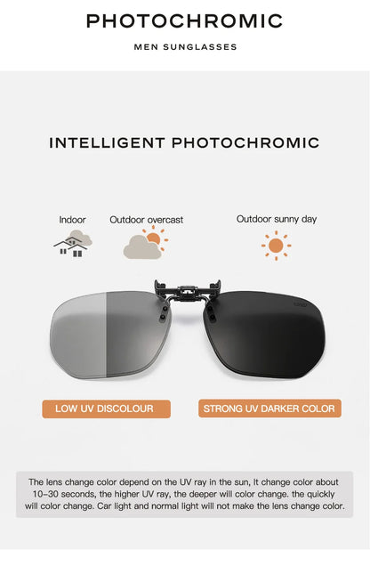 CAPONI Nové sluneční brýle s klipem pro muže, čtvercové polarizované fotochromatické brýle s klipem, odklápěcí, chrání oči, lehký klipový rám BS1103
