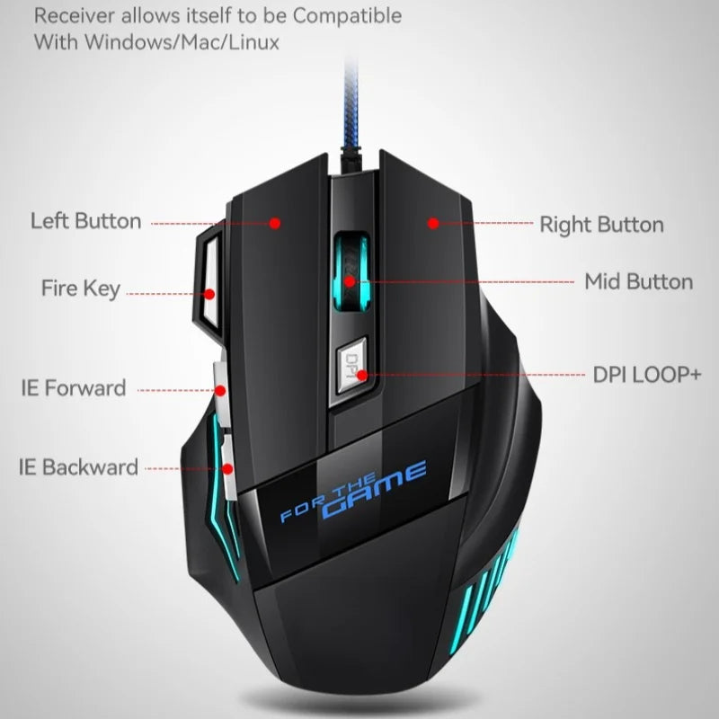 G6 USB Wired Gaming Mouse 7 Buttons with Scroll Wheel 5500DPI Adjustable Optical Ergonomic E-sports Mice for Laptop PC Xiaomi