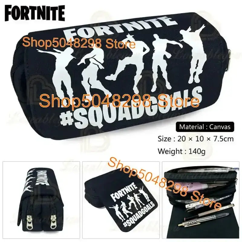 Großes Kawaii-Federmäppchen aus Canvas mit Fortnite-Print für Jungen und Mädchen – Schulbedarf, Schreibwaren und Geburtstagsgeschenk für Teenager