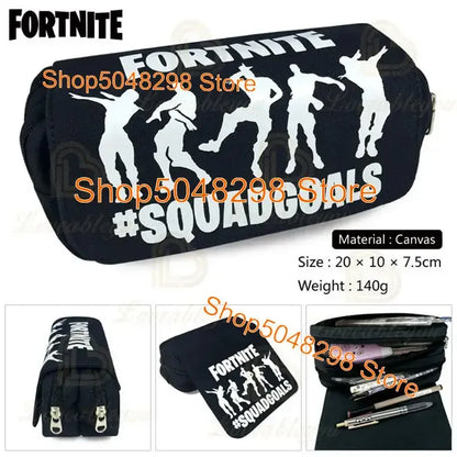 Großes Kawaii-Federmäppchen aus Canvas mit Fortnite-Print für Jungen und Mädchen – Schulbedarf, Schreibwaren und Geburtstagsgeschenk für Teenager