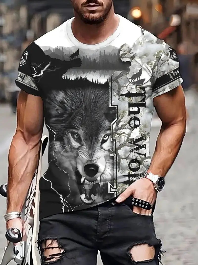 Summer Wolf Animal 3D Print T-Shirts Men Women Hip-hop Short Sleeve T Shirt Casual Oversized Harajuku Y2K Tops Tees Men Clothing