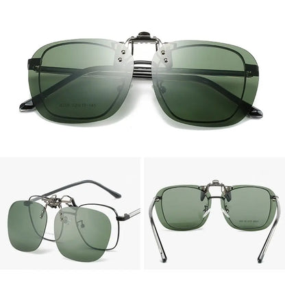 Metal Clip Clip-On Polarized Sunglasses Convenient Rimless Flip-up Sun Glasses for Prescription Glasses UV400 Polygonal Shades