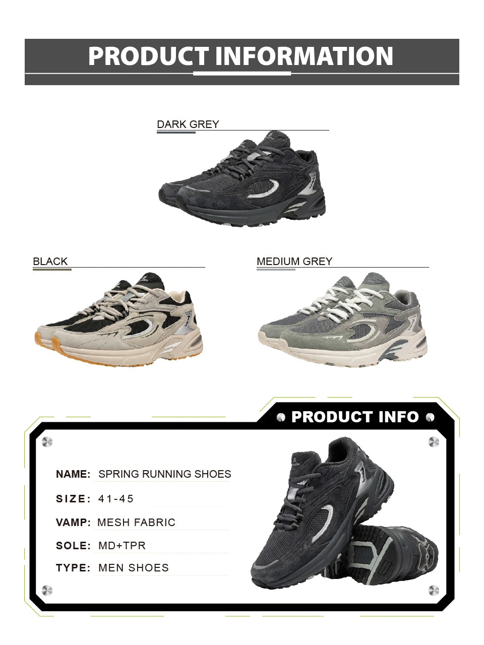 Baasploa Nieuwe hardloopschoenen voor heren, outdoor, modieus, lichtgewicht sportschoenen van mesh, casual herenschoenen, ademend, antislip wandelschoenen
