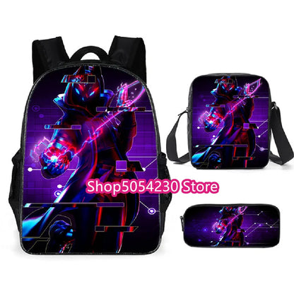 Mochila Fortnited 3PCS para Rapazes, Victory Game, 16 Polegadas, Resistente à Água, Mochila Pré-Escolar, Mochilas Escolares Fixes para o Ensino Básico