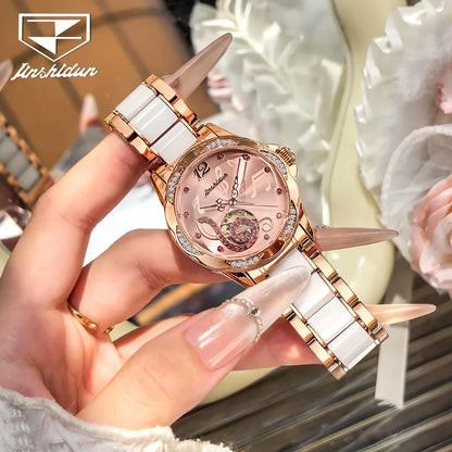 JSDUN 8820 Women Watches Mechanical Watch Luxury Elegant Original Watch Ceramics Strap Waterproof Luminous Ladies Watch Gift Box