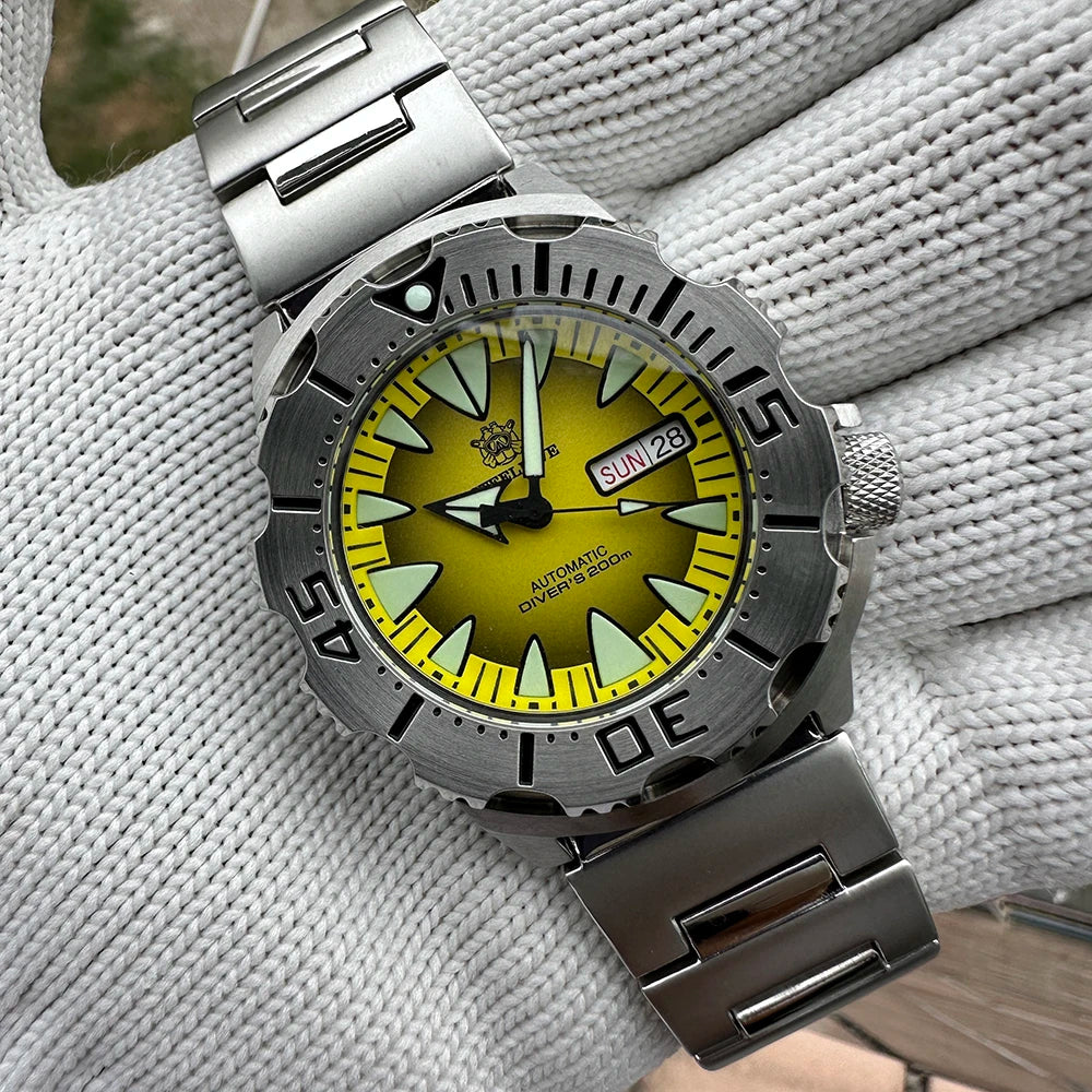 STEELDIVE SD1984 New Arrival 42.2MM M onster 200M Waterproof NH36 Day Function Sapphire Glass Automatic Movement Steel Bracelet