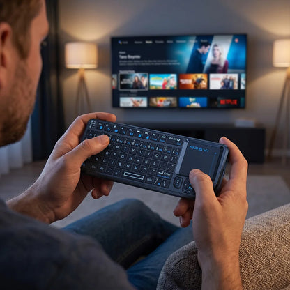 MRSVI Mini Keyboard A8 PLUS, teclado inalámbrico retroiluminado 2.4GHz y Bluetooth5.0 con panel táctil para Android TV Box, Mac, portátil, Windows