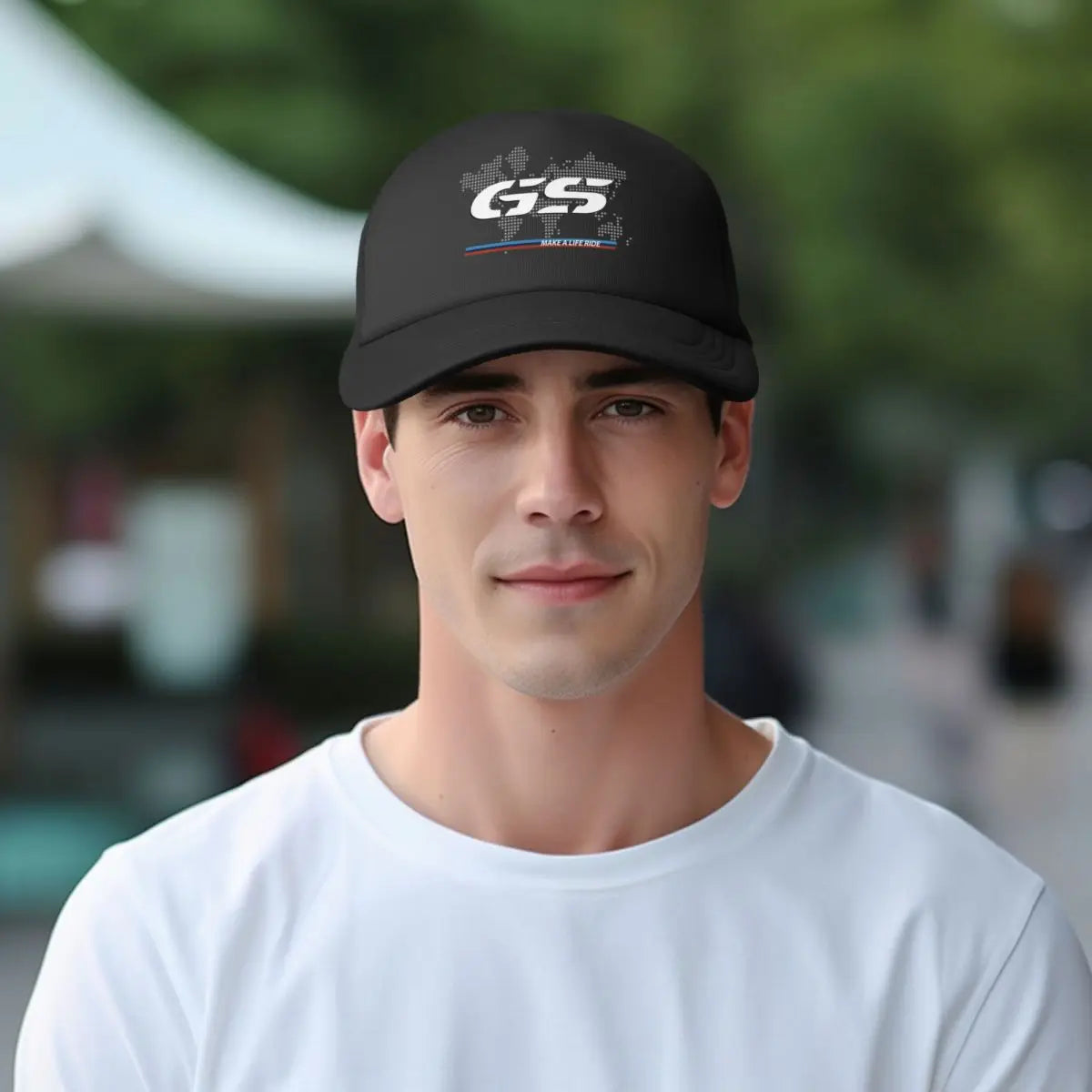 GS Weltkarte Motorrad-Trucker-Cap Herrenmode-Hüte Sonnenkappen Angelhut Atmungsaktive Baseballkappen aus Polyester-Netzgewebe für den Sommer
