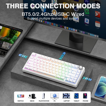 AULA F75 Pro kabellose mechanische Gaming-Tastatur mit Gasket-Mount, RGB, anpassbar, 75-%-Layout und seitlich gravierten PBT-Tastenkappen