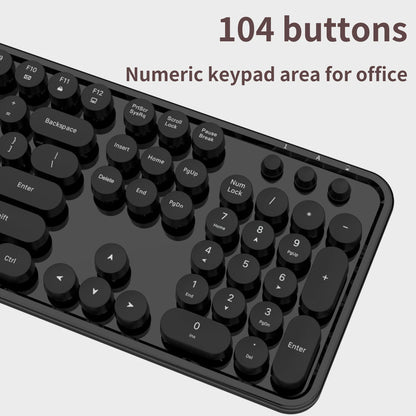 MOFii Black Retro Round Keycaps Wireless Keyboard & Mouse Combo, 2.4G Quiet Office Set, US QWERTY Layout