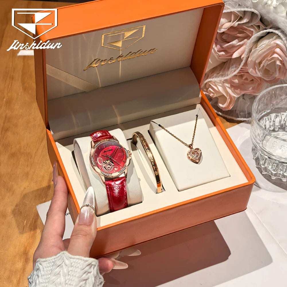 JSDUN 8820 Women Watches Mechanical Watch Luxury Elegant Original Watch Ceramics Strap Waterproof Luminous Ladies Watch Gift Box
