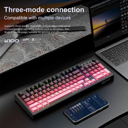 FREEWOLF K100 Wireless Keyboard Quiet with Media Knob|Side-print Backlit|4000mAh|26-Key Rollover Mechanical Feel Keyboard