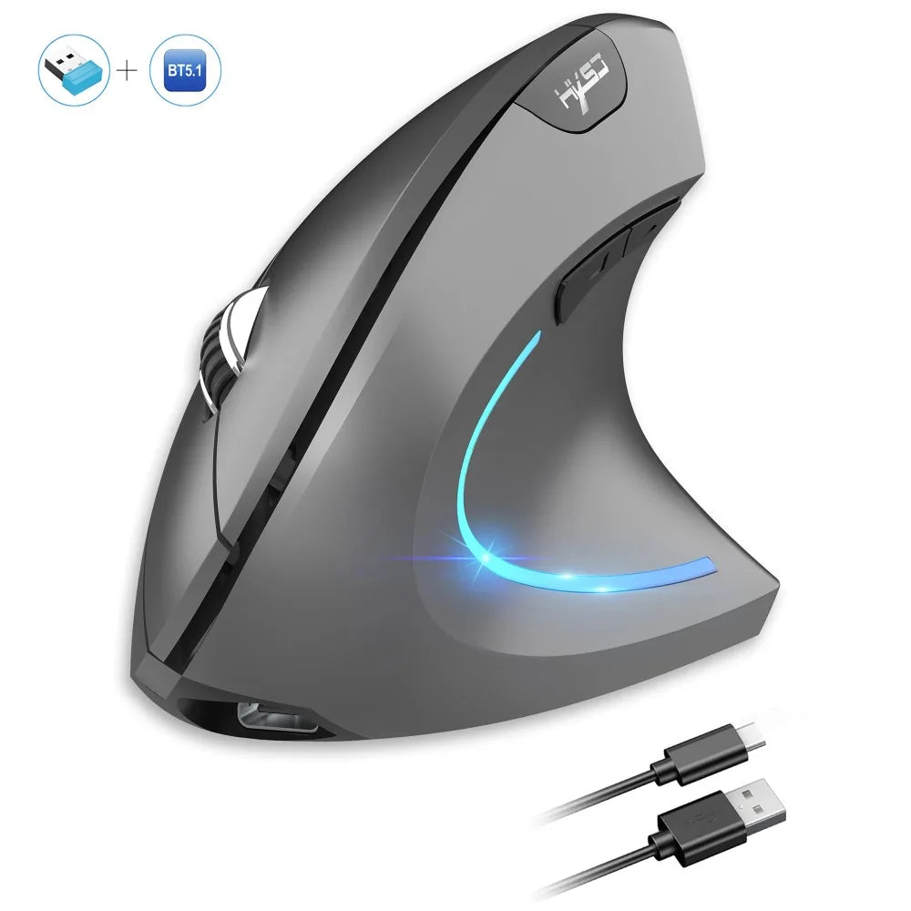 New Dual Mode Wireless Vertical Mouse Bluetooth 5.1 Silent Ergonomic 6 Buttons Type‑C 2400DPI Anti‑Mouse Hand for Office Laptop