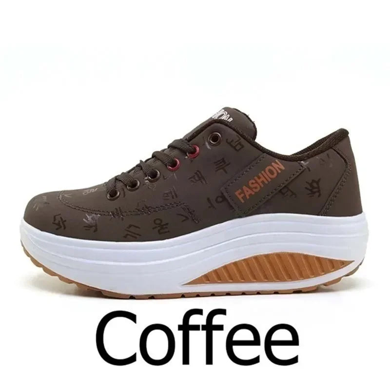 Scarpe casual da donna per l'outdoor con suola spessa e tacco oscillante, scarpe sportive alla moda con plateau, taglia 42, suola piatta, per camminata e corsa