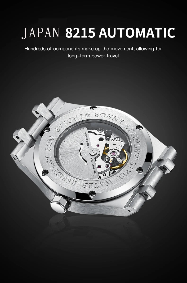 Specht&Sohne New 40MM Mechanical Watch For Men Grey Color Sports Wristwatch Japan Miyota 8215 Automatic Watch 50M Waterproof