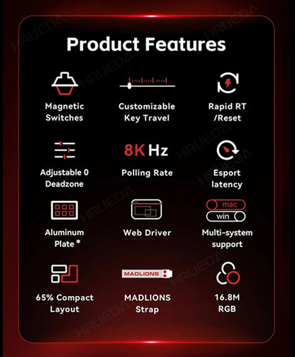 MADLIONS Mad 60he Mad60HE Mad 68HE mechanische Tastatur mit Magnetschaltern, kabelgebunden, Hot-Swap, 8K-Polling-Rate, personalisierte Gaming-Tastatur