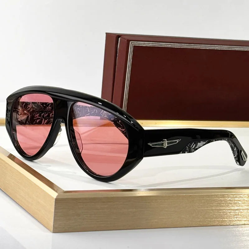 Big Oval Handmade Sunglasses for Men Women Thick Acetate High Quality Fashion Brand Design UV400 Prescription Glasses with Case