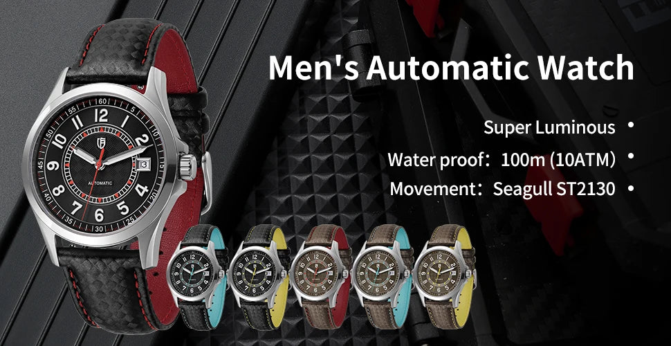 BERNY Automatic Mechanical Watches for Men 38mm Super Luminous PT5000 ST2130 High Precision Luxury Sapphire Wristwatch Easy Read