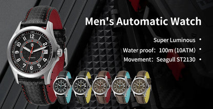 BERNY Automatic Mechanical Watches for Men 38mm Super Luminous PT5000 ST2130 High Precision Luxury Sapphire Wristwatch Easy Read