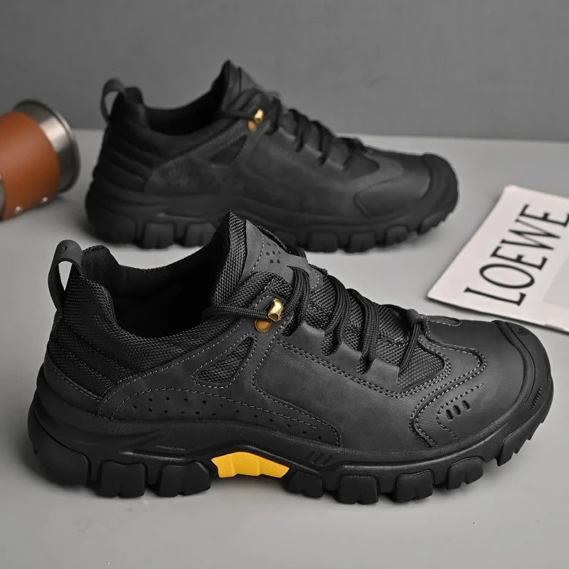 HIKEUP Comfortable Men Trekking Sneakers Male Shoes Waterproof Rubber Sole High Quality Hiking Shoes Wear-Resistant Non-Slip