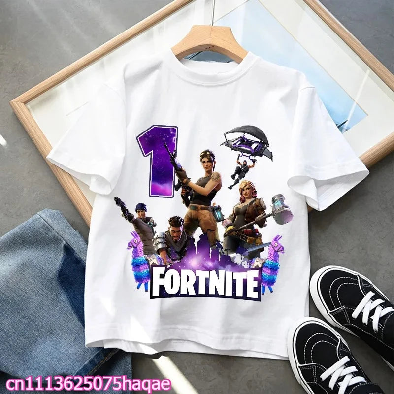 Fortnites Kids T-shirts Birthday Number 1-10 Printed T-shirt Boys Summer Casual Short Sleeves Sports Tops Children's Clothing