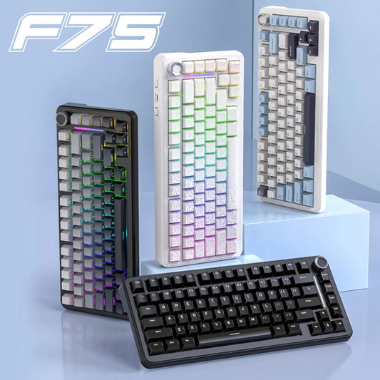 75% Hot Swap Gaming Keyboard Wireless FREEWOL F75 RGB Mechanical Keyboard with Metal Knobs AULA F75 Same Model,Tri-Mode,4000 mAh